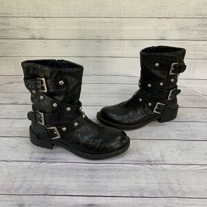 G by Guess Black Faux Leather Biker Moto Boots